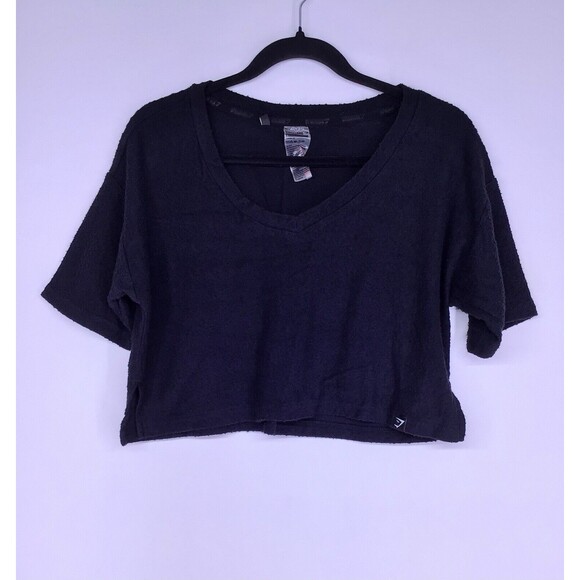 Gym‎ Shark Black Textured Crop Top Women's Size Small - Picture 1 of 6